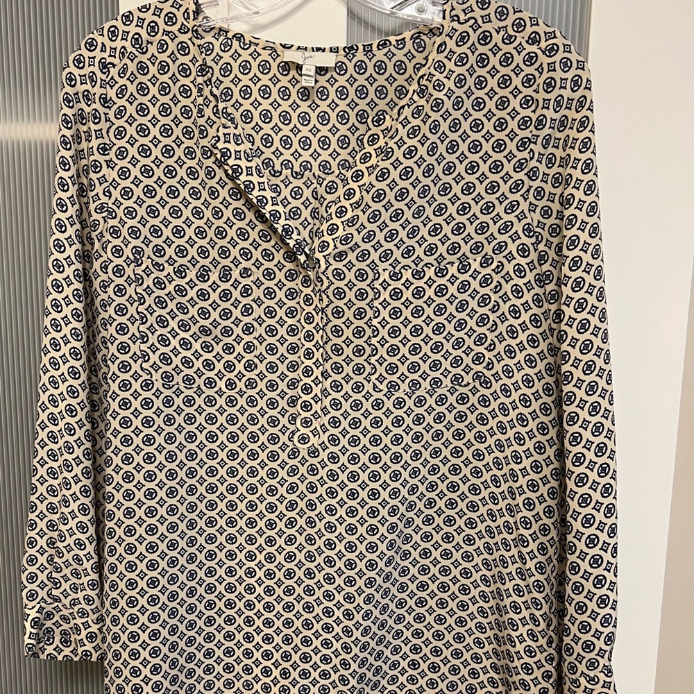 Joie Cream and Blue Geometric Blouse